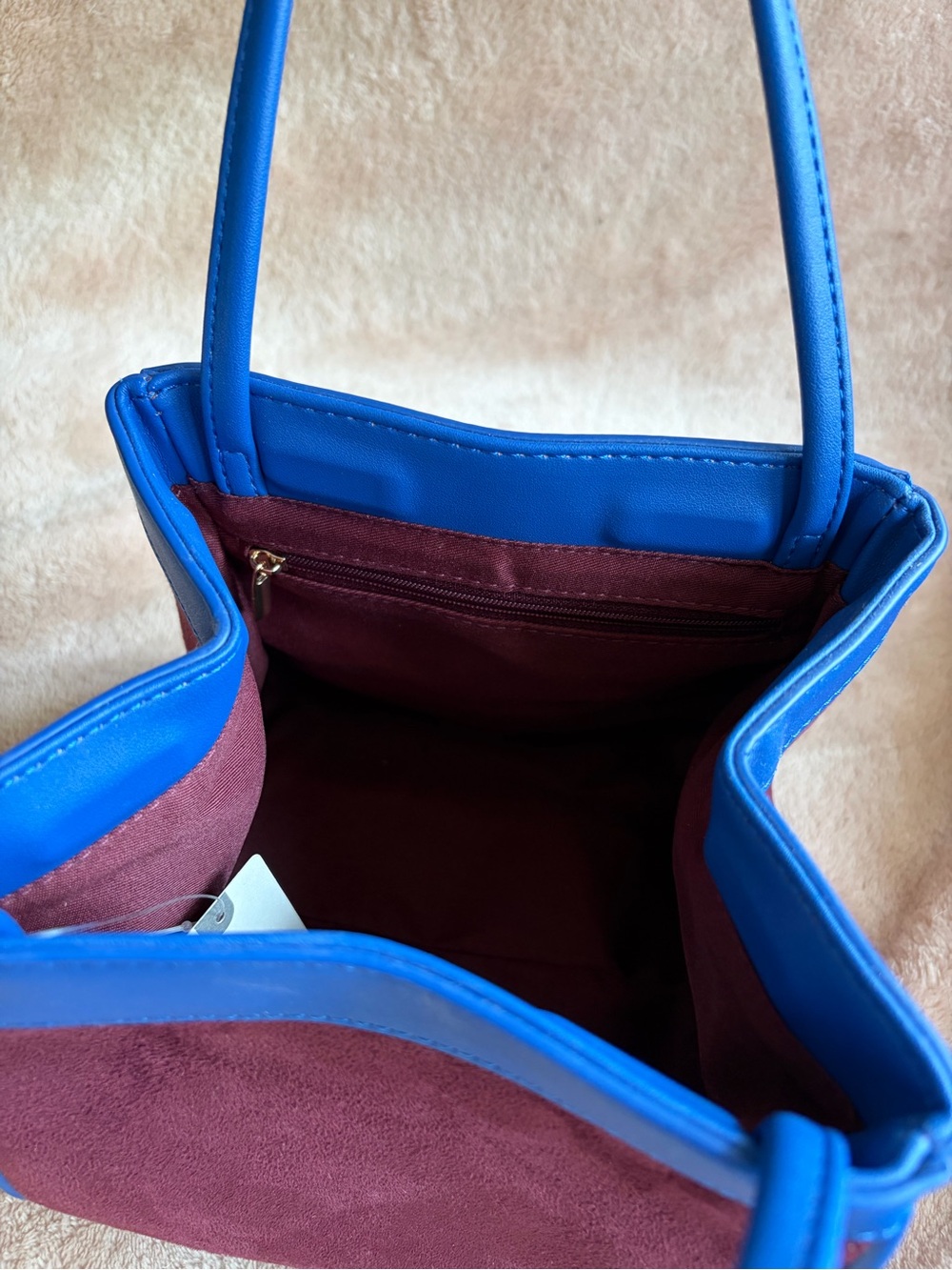 Anthropologie Blue Trim Burgundy Suede Handbag - Picture 8 of 9